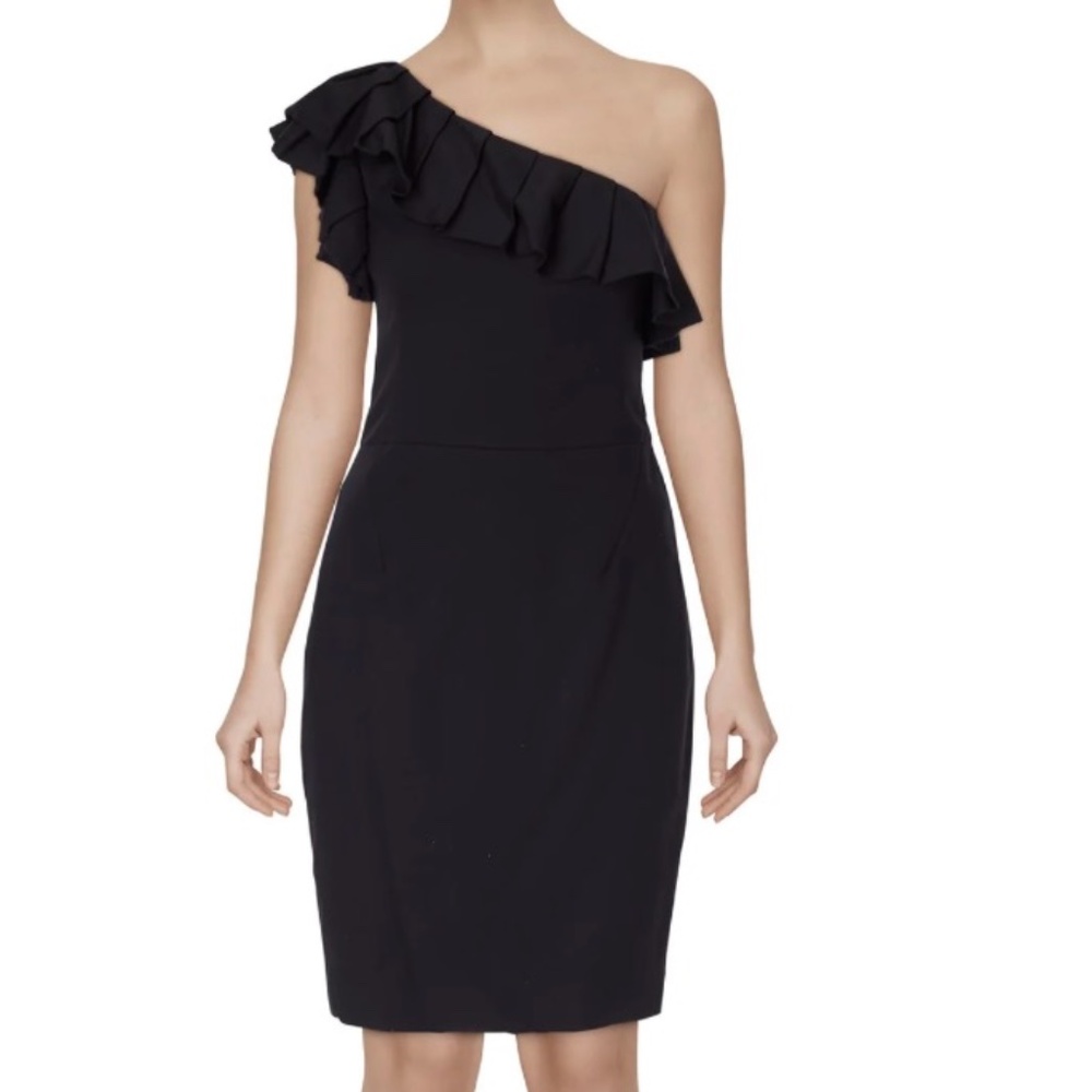 Rachel Zoe Black "Isabelle" One Shoulder Ruffle Dress-Size 2